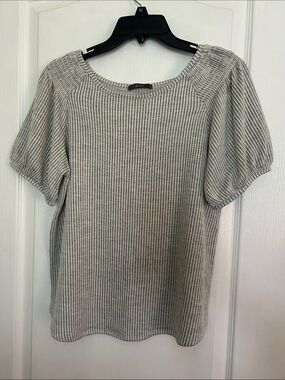 GYFT Gray and White Striped Short-Sleeve Knit‎ Top. PTP 18
